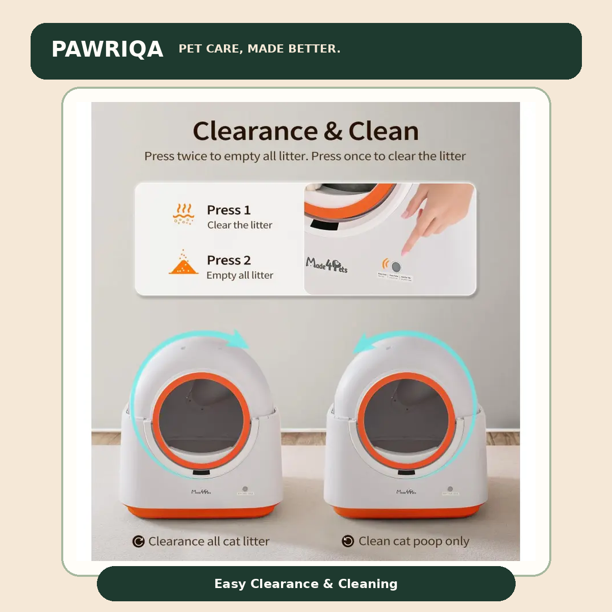 PAWRIQA 60L Automatic Cat Litter Box – Easy Cleaning