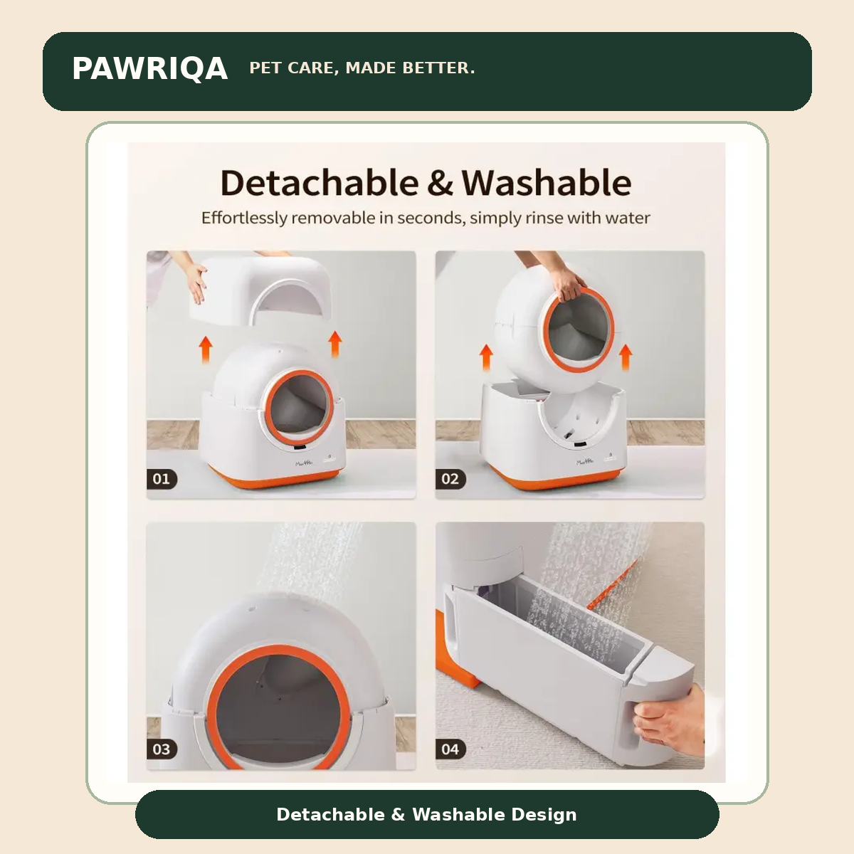 PAWRIQA 60L Automatic Cat Litter Box – Detachable & Washable