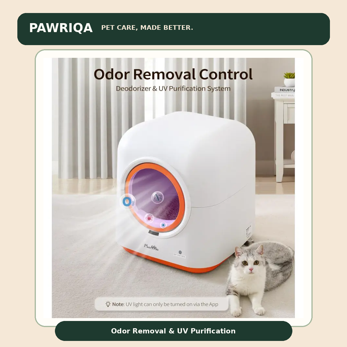 PAWRIQA 60L Automatic Cat Litter Box – Odor Control & UV