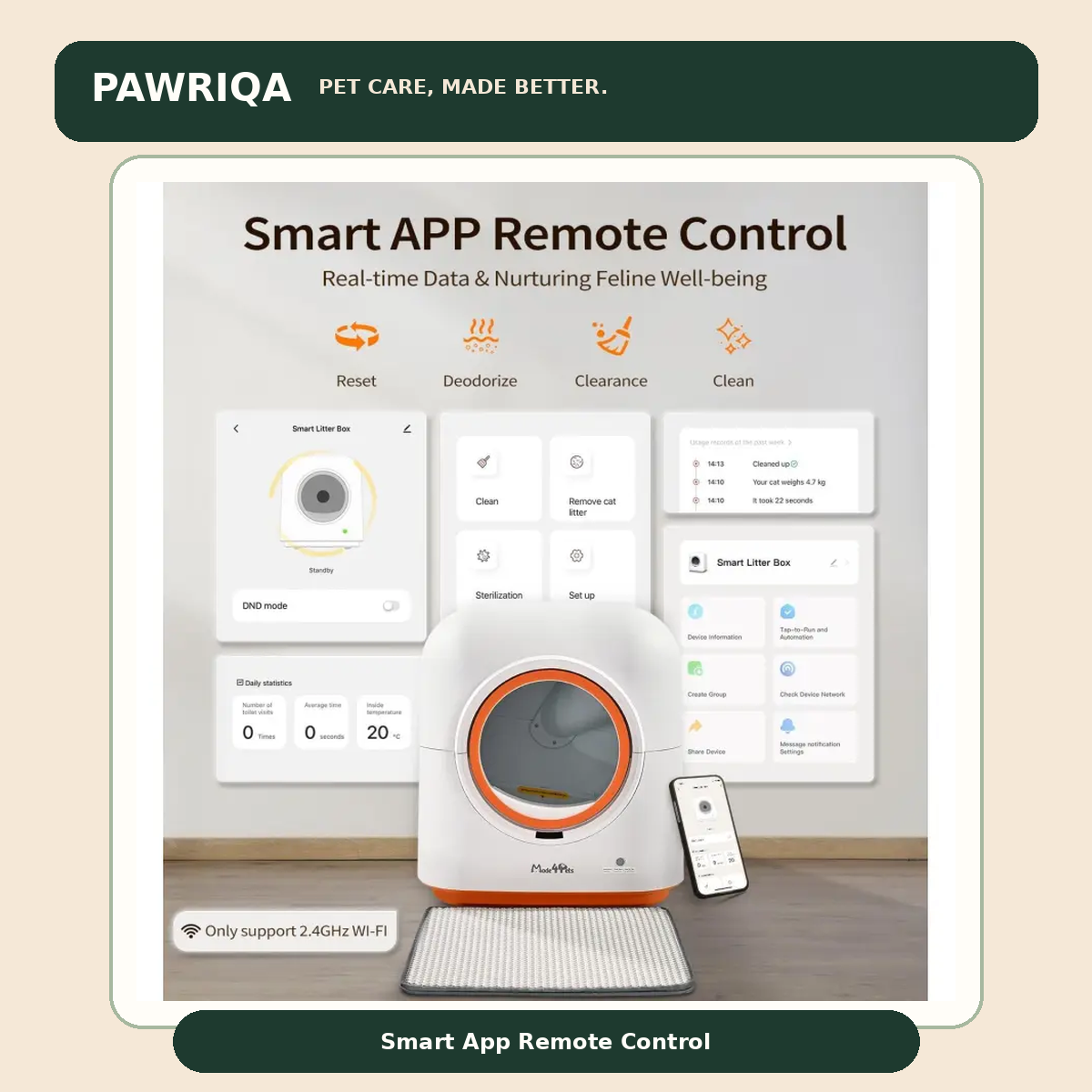 PAWRIQA 60L Automatic Cat Litter Box – Smart App