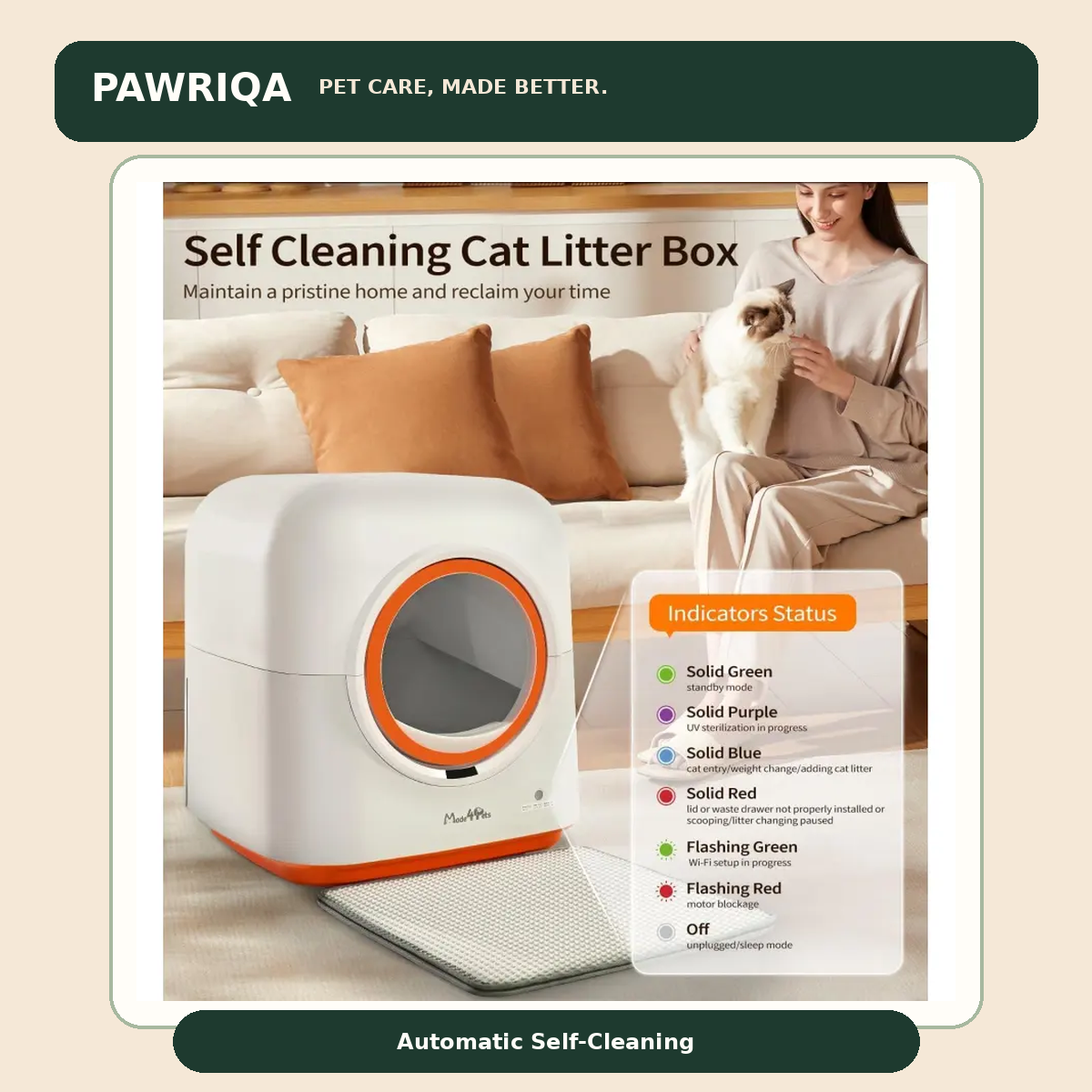 PAWRIQA 60L Automatic Cat Litter Box – Self Cleaning