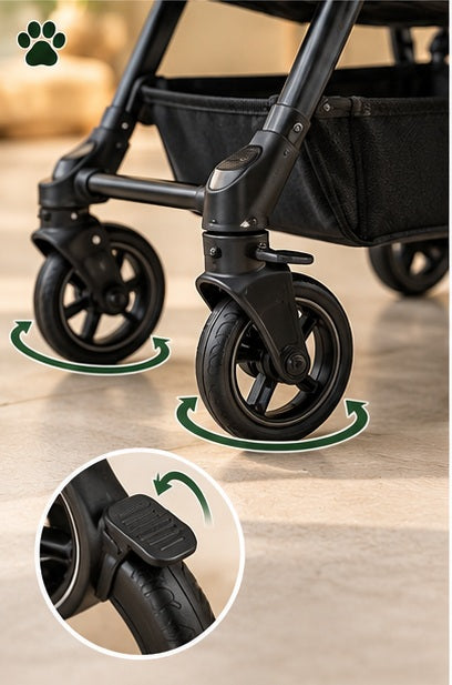 PAWRIQA ComfortRide Pet Stroller wheel and brake detail