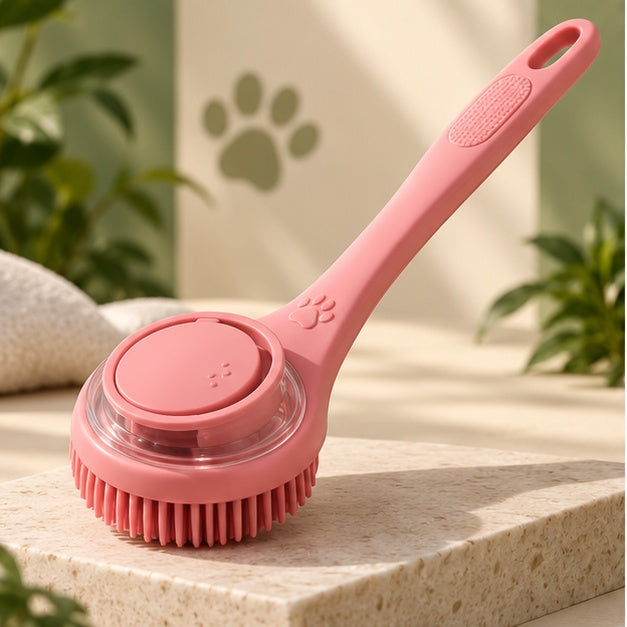 PAWRIQA Dual-Action Long-Handle Bath Brush Rose Red