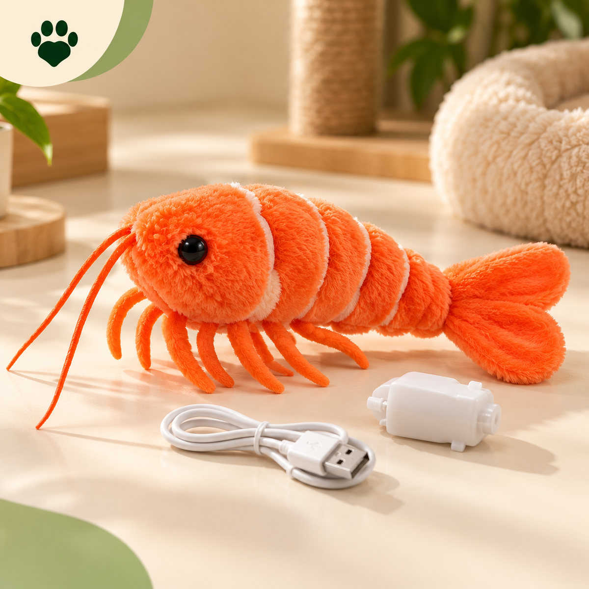 PAWRIQA Wiggle Shrimp Toy charging