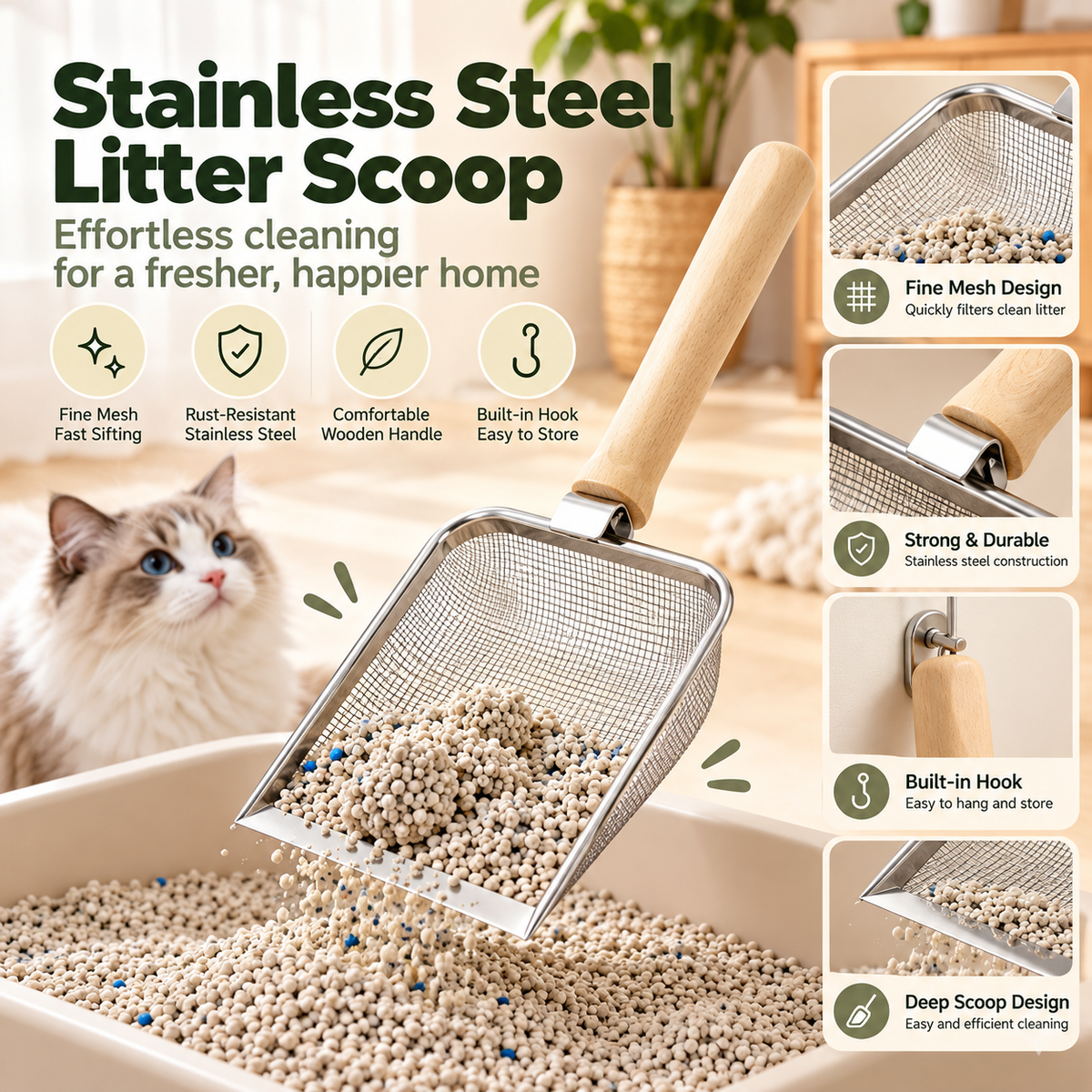 PAWRIQA Stainless Steel Cat Litter Scoop – Features