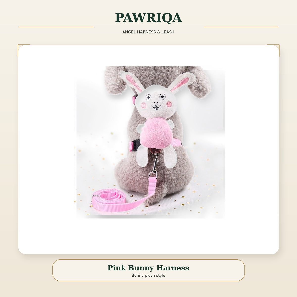 PAWRIQA pink bunny plush dog harness and leash set