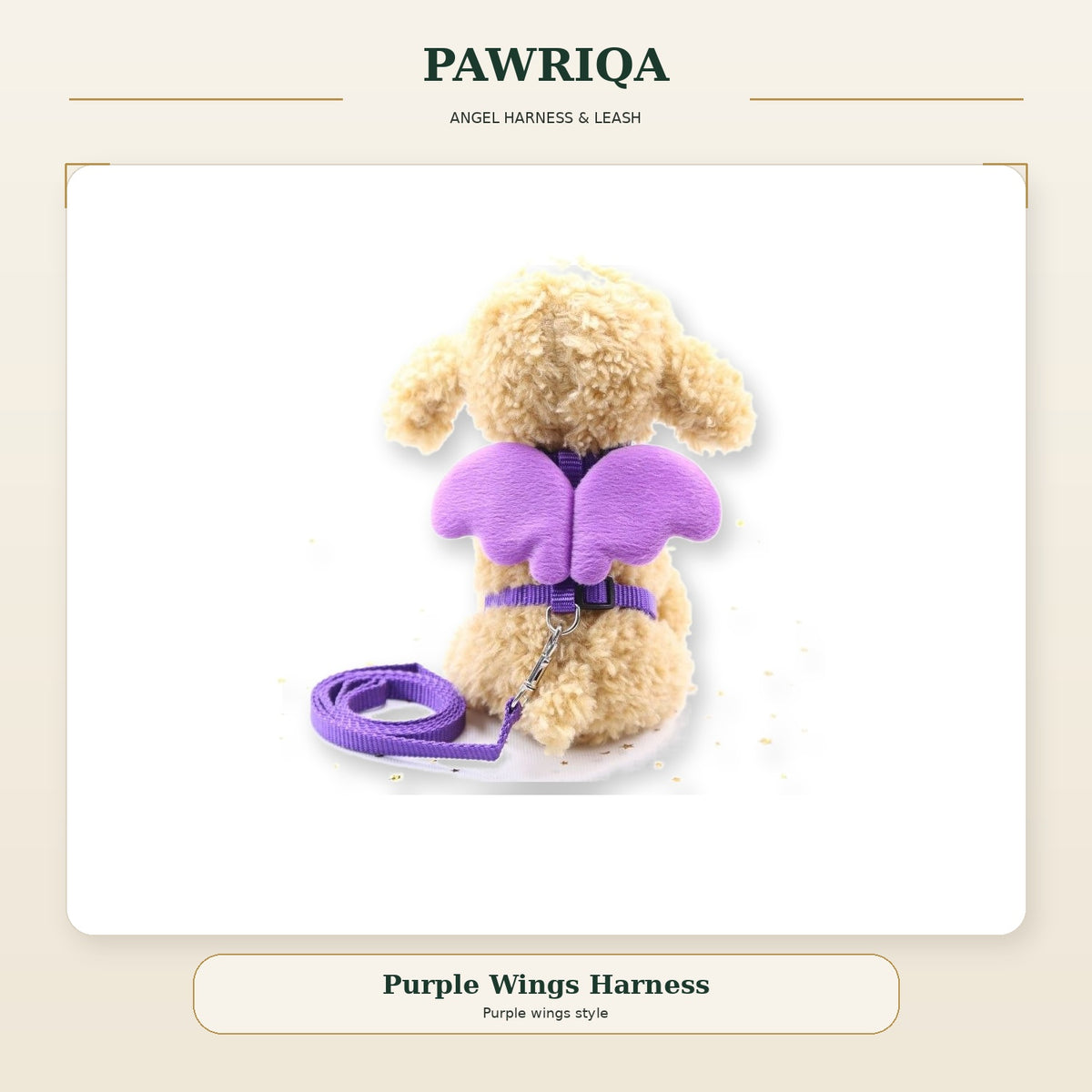 PAWRIQA purple angel wings dog harness and leash set