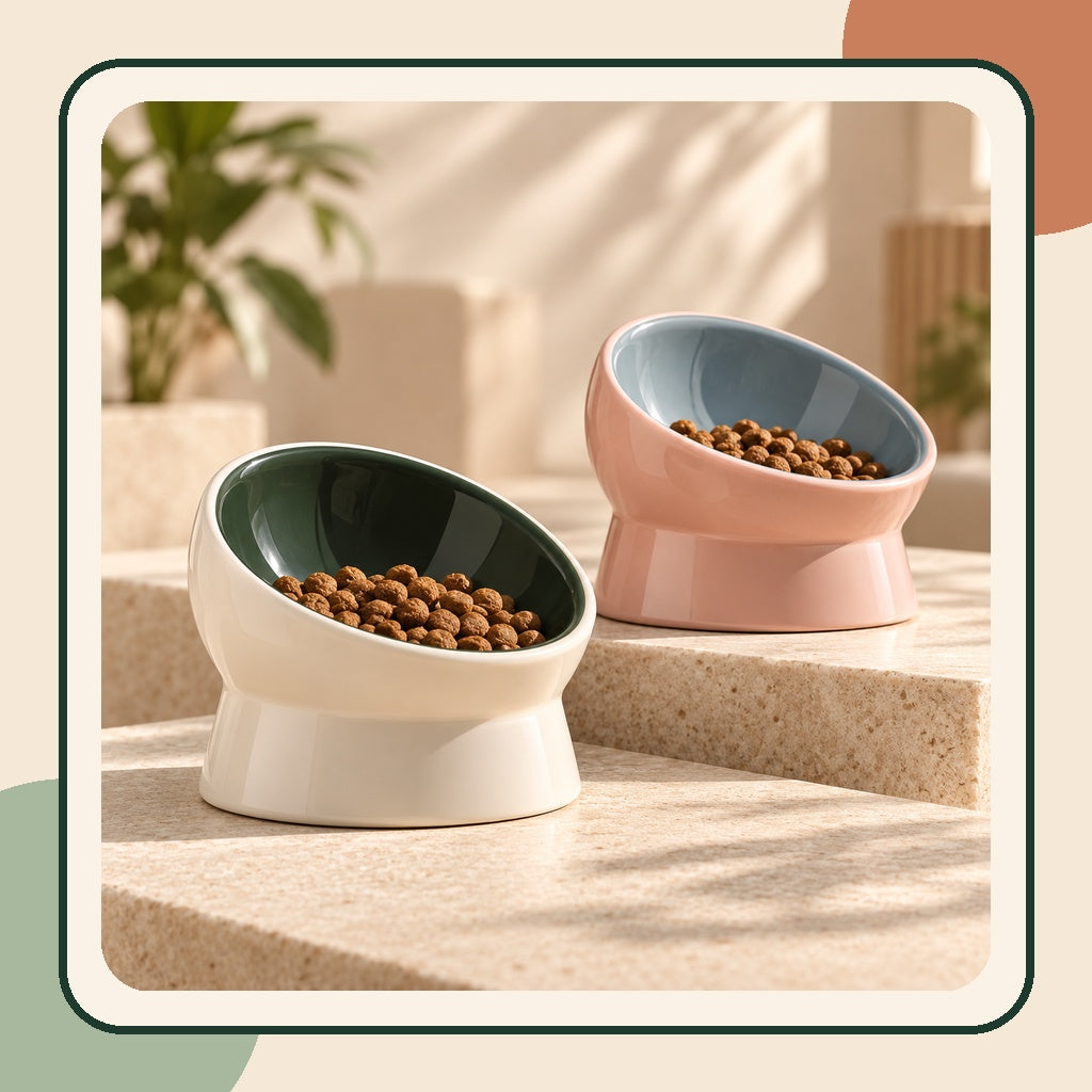 PAWRIQA ergonomic angled ceramic pet bowl brand-styled image