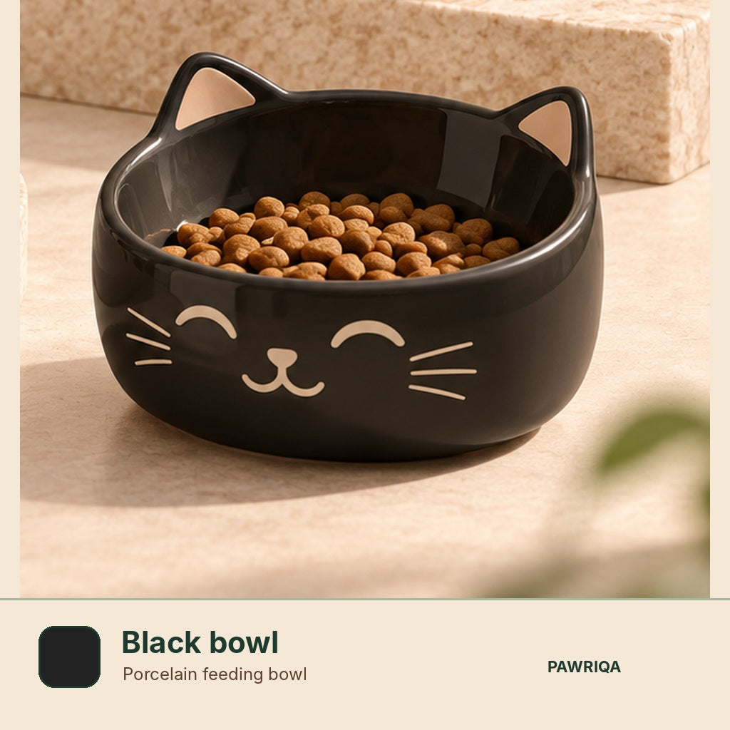PAWRIQA cat-face porcelain feeding bowl Black bowl variant