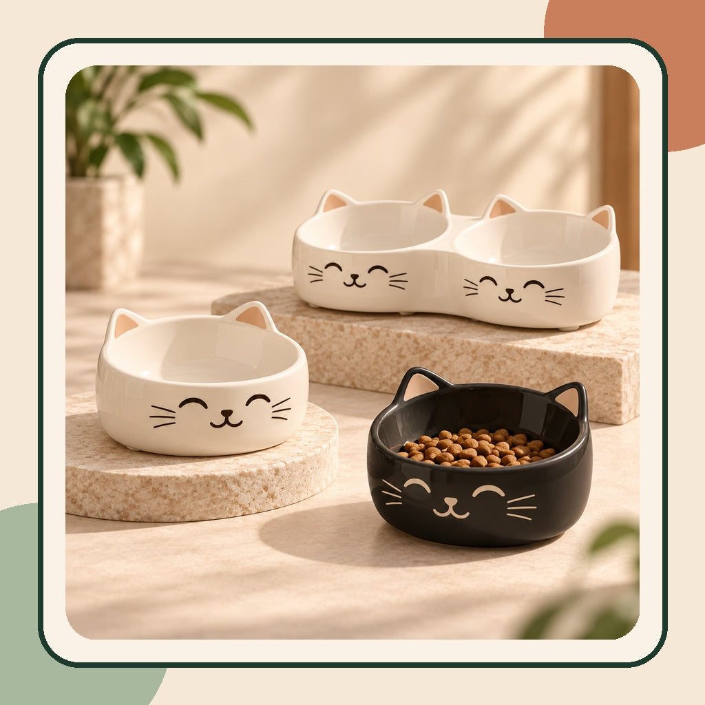PAWRIQA cat-face porcelain feeding bowl brand-styled image