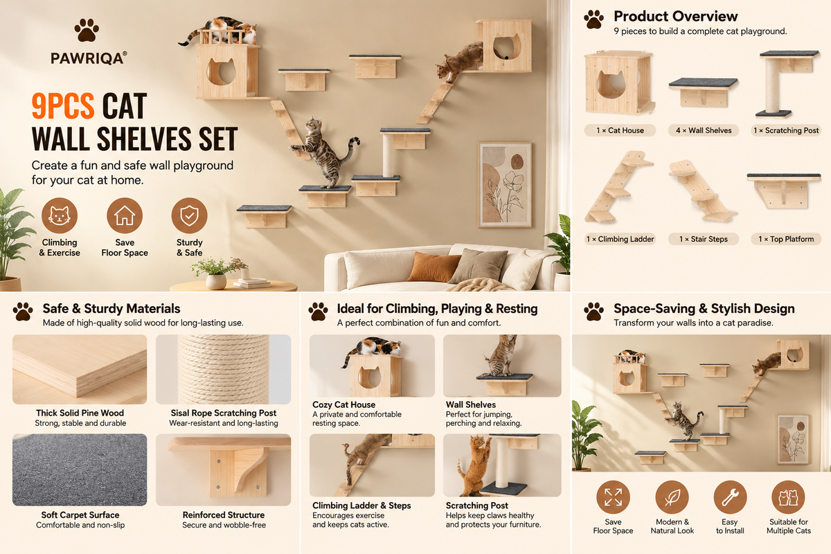 PAWRIQA ClimbScape natural pine cat wall furniture materials and design details