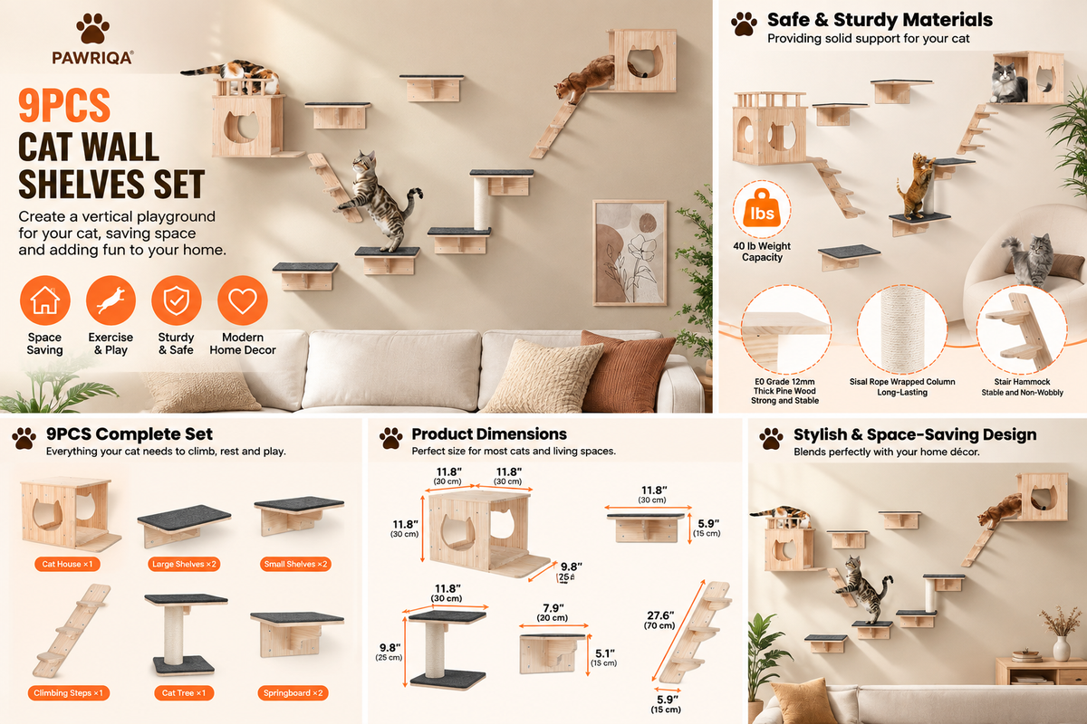PAWRIQA ClimbScape wall-mounted cat playground lifestyle image