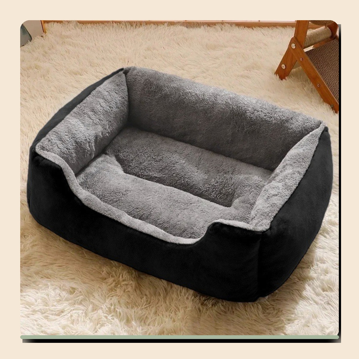PAWRIQA CloudNest Plush Bolster Pet Bed Black variant