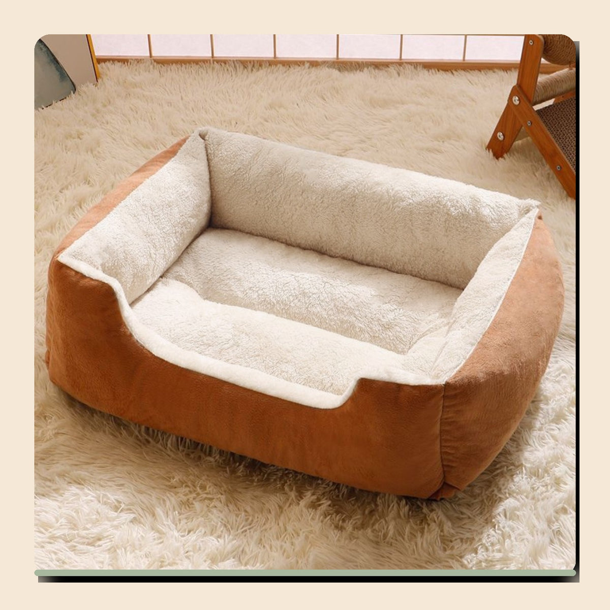 PAWRIQA CloudNest Plush Bolster Pet Bed Coffee variant