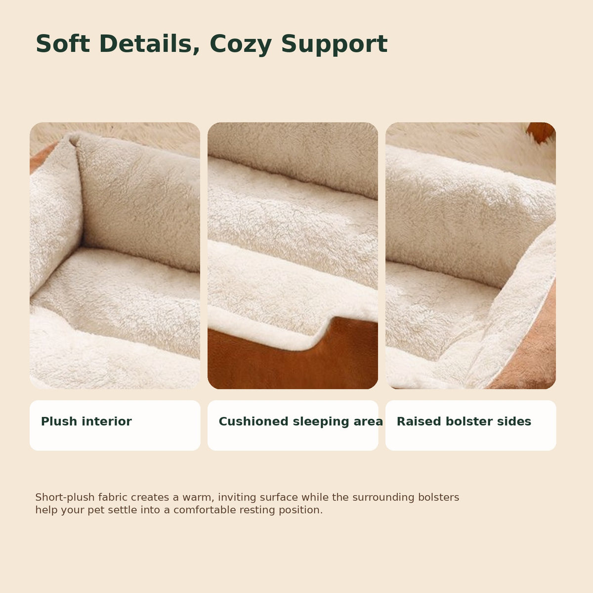 PAWRIQA CloudNest Plush Bolster Pet Bed plush material and bolster details