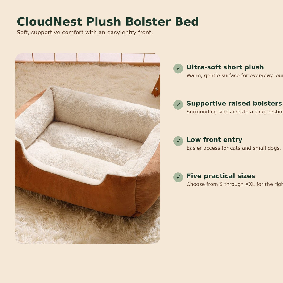 PAWRIQA CloudNest Plush Bolster Pet Bed features