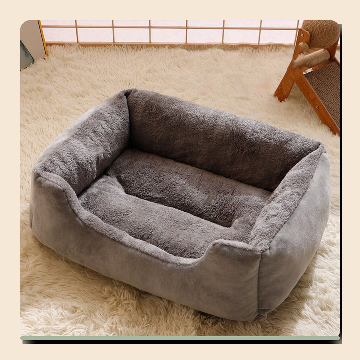 PAWRIQA CloudNest Plush Bolster Pet Bed Gray variant
