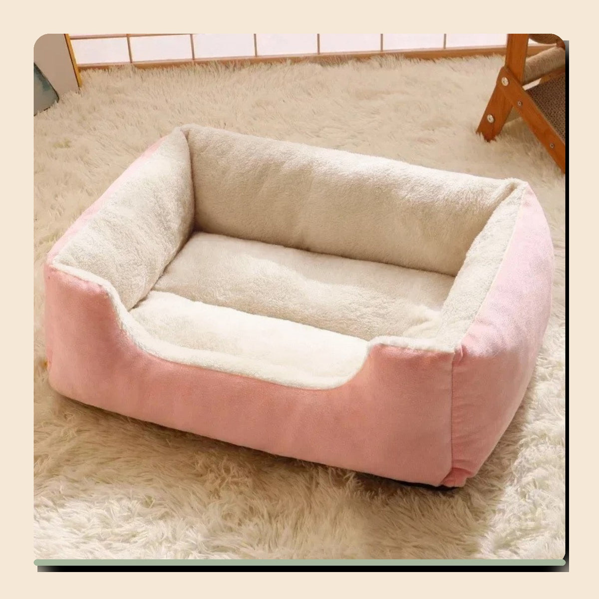 PAWRIQA CloudNest Plush Bolster Pet Bed Pink variant