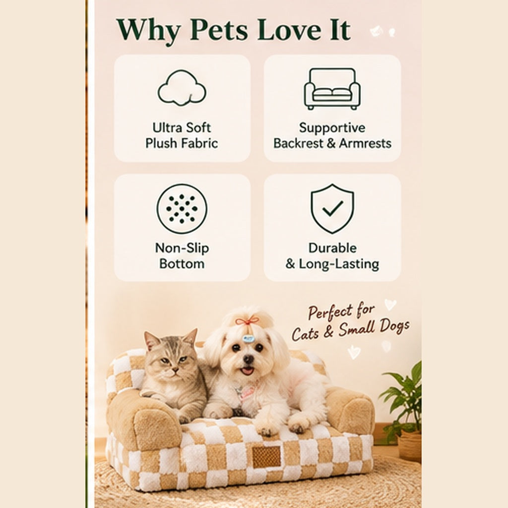 PAWRIQA CozyCheck plush pet sofa bed comfort and support features
