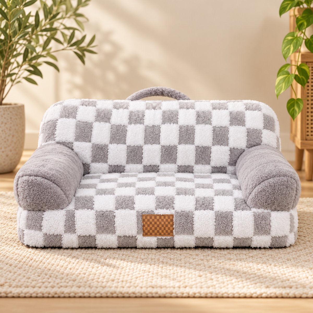 PAWRIQA CozyCheck plush pet sofa bed Gray variant