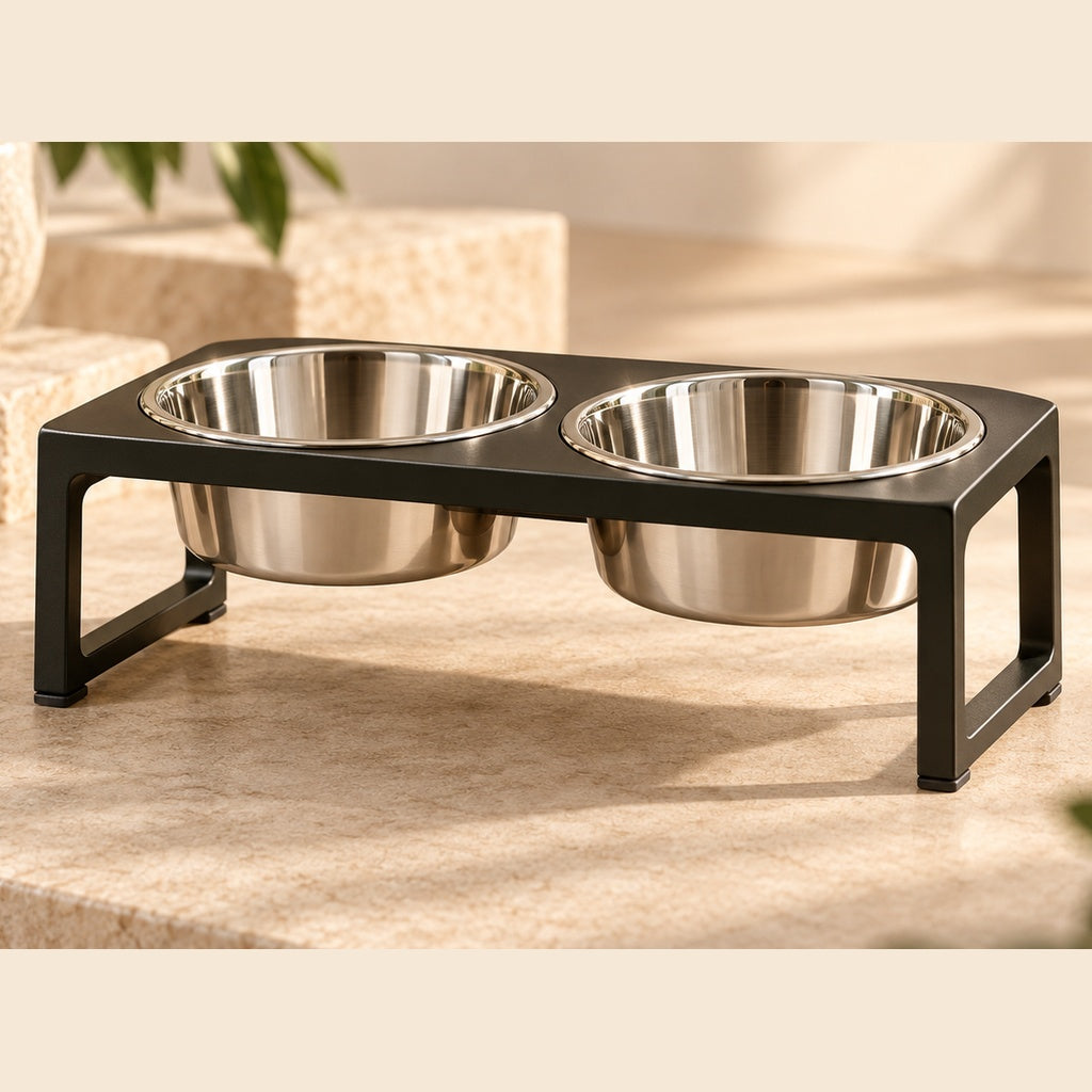 PAWRIQA elevated double stainless steel pet bowls alternate view