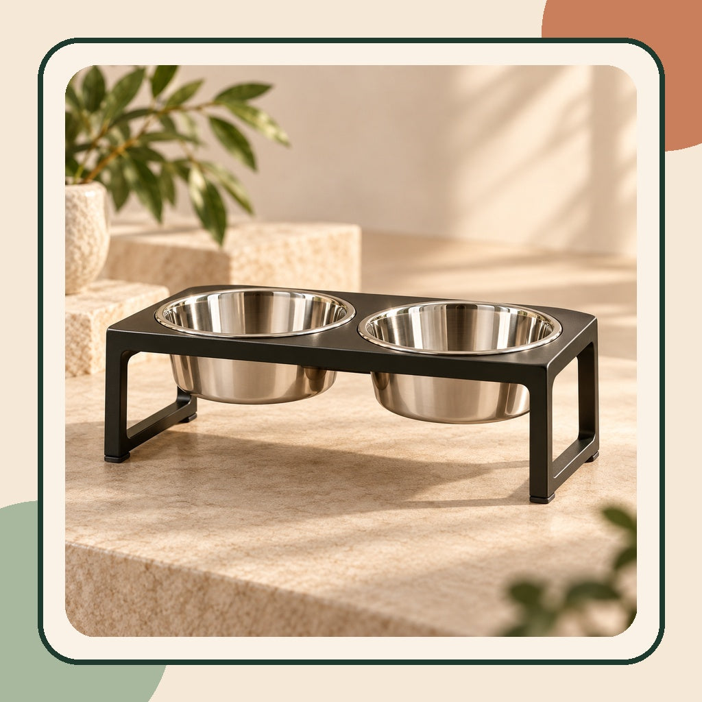 PAWRIQA elevated double stainless steel pet bowls brand-styled image