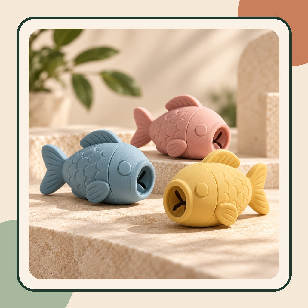 PAWRIQA fish-shaped silicone treat dispenser brand-styled image