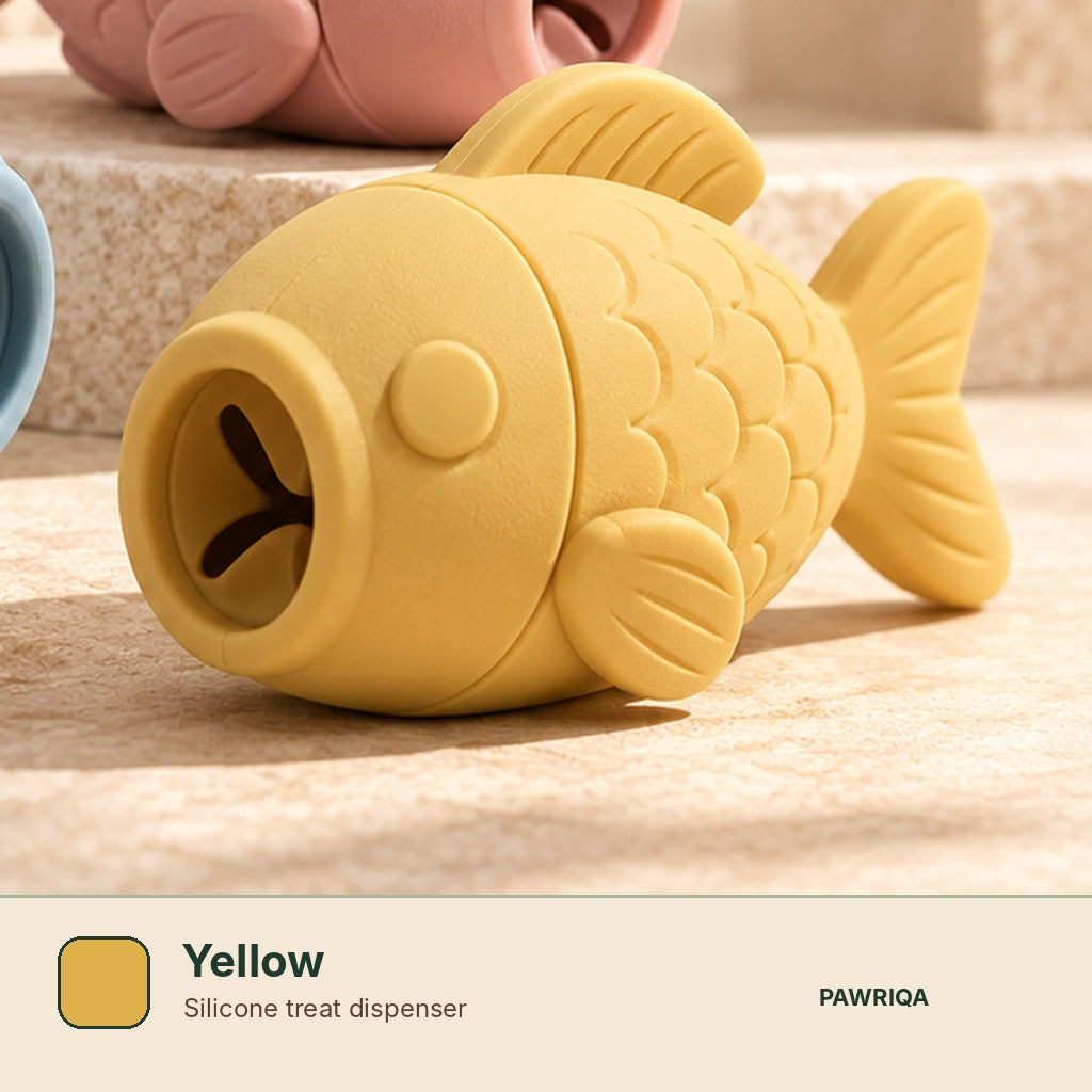 PAWRIQA fish-shaped silicone treat dispenser Yellow variant