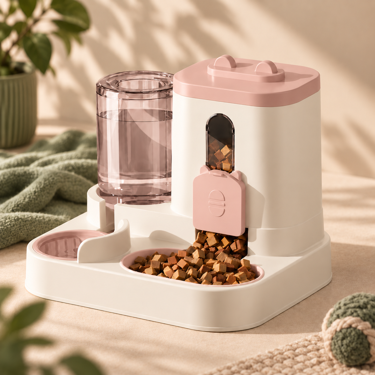 PAWRIQA 2-in-1 gravity feeder and water dispenser - pink variant