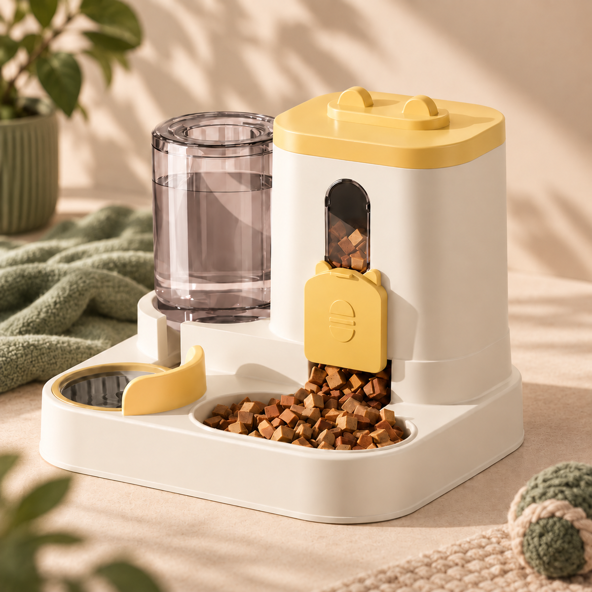 PAWRIQA 2-in-1 gravity feeder and water dispenser - yellow variant