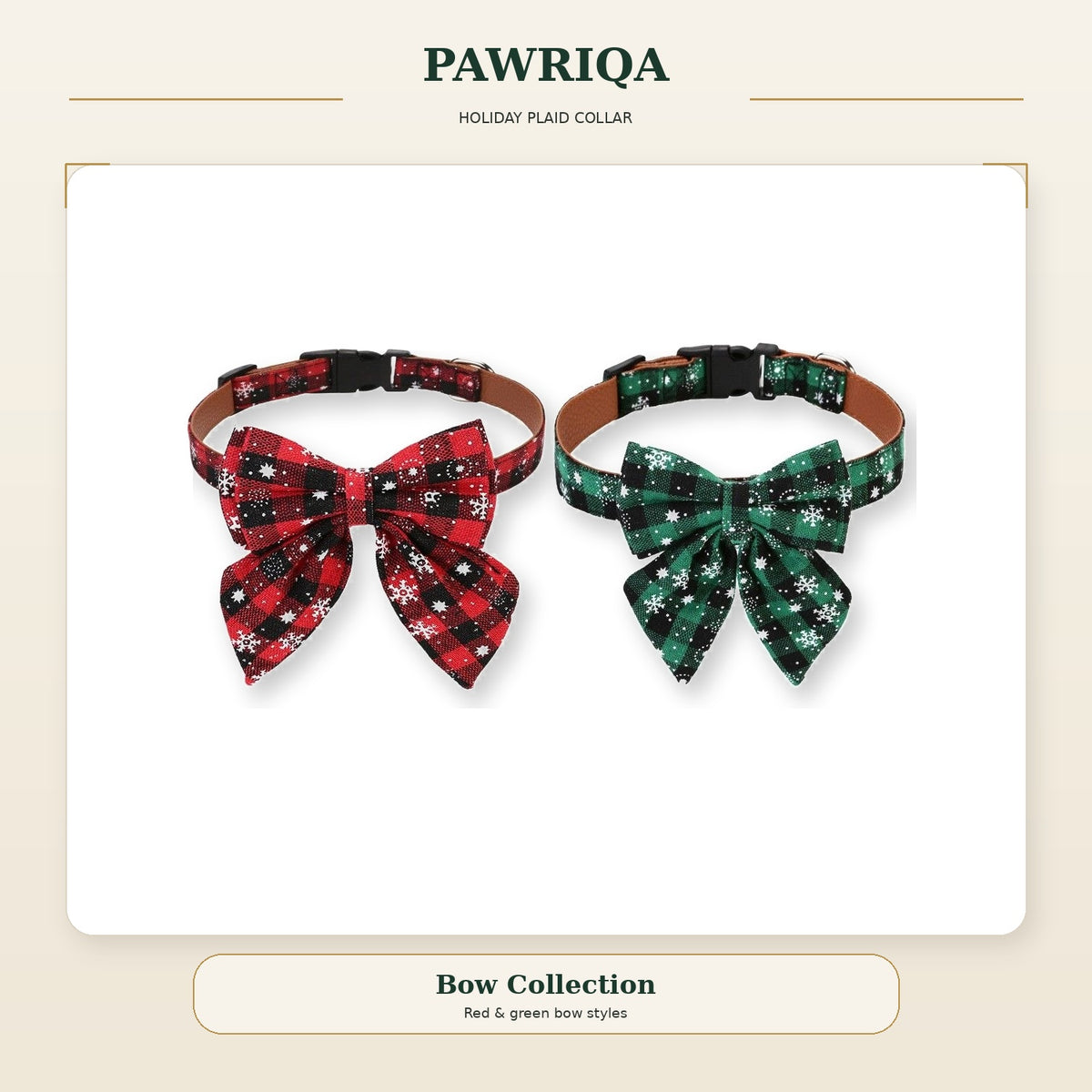 PAWRIQA red and green plaid holiday bow dog collars