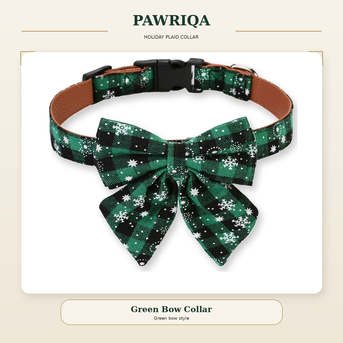 PAWRIQA green plaid holiday dog collar with bow