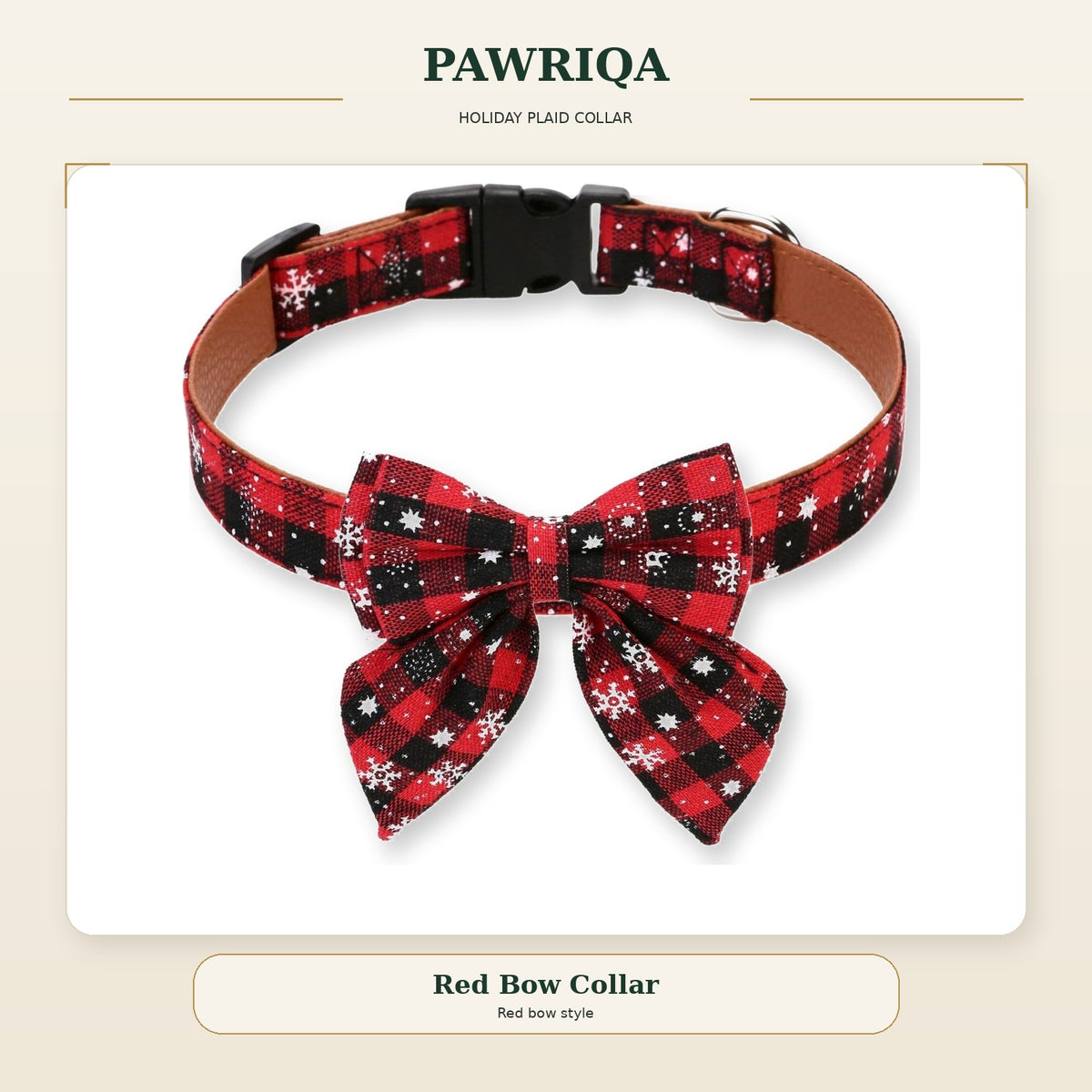 PAWRIQA red plaid holiday dog collar with bow