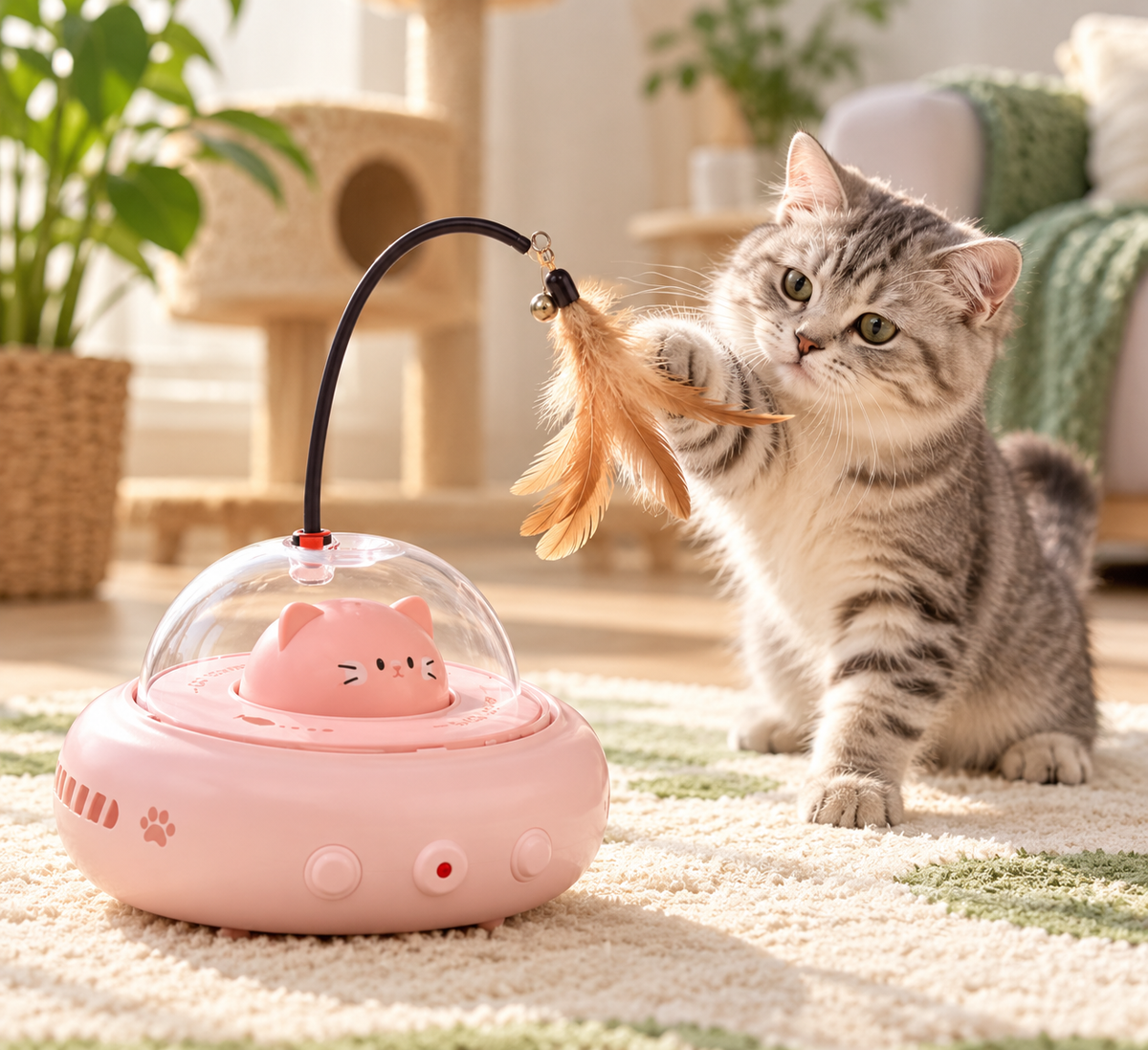 PAWRIQA interactive cat toy in use with a cat
