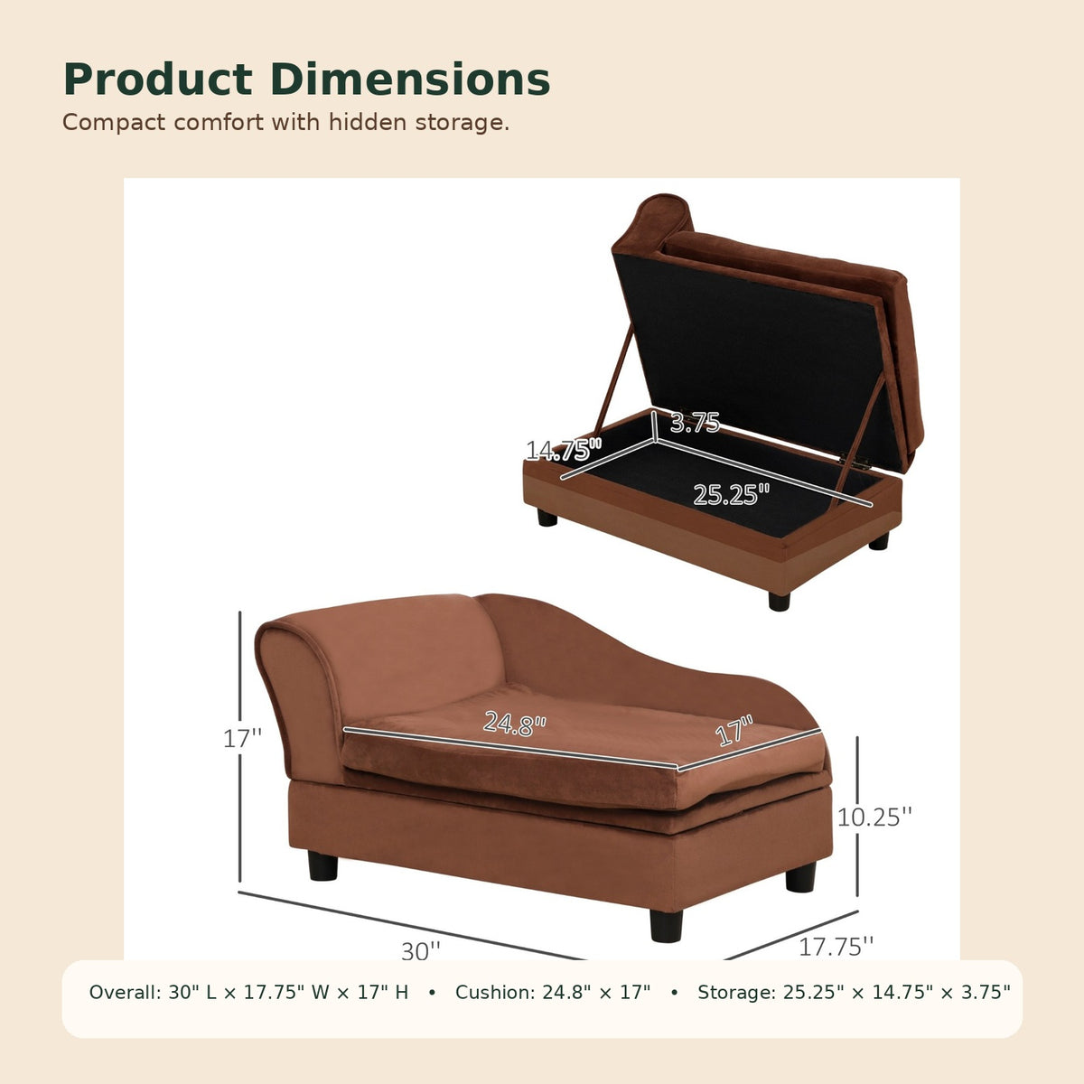 PAWRIQA LoungeVault brown pet chaise sofa dimensions