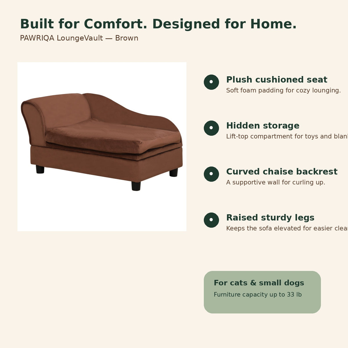 PAWRIQA LoungeVault brown pet chaise sofa comfort and storage features