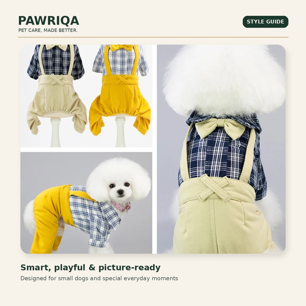PAWRIQA plaid bow-tie suspender dog jumpsuit style guide
