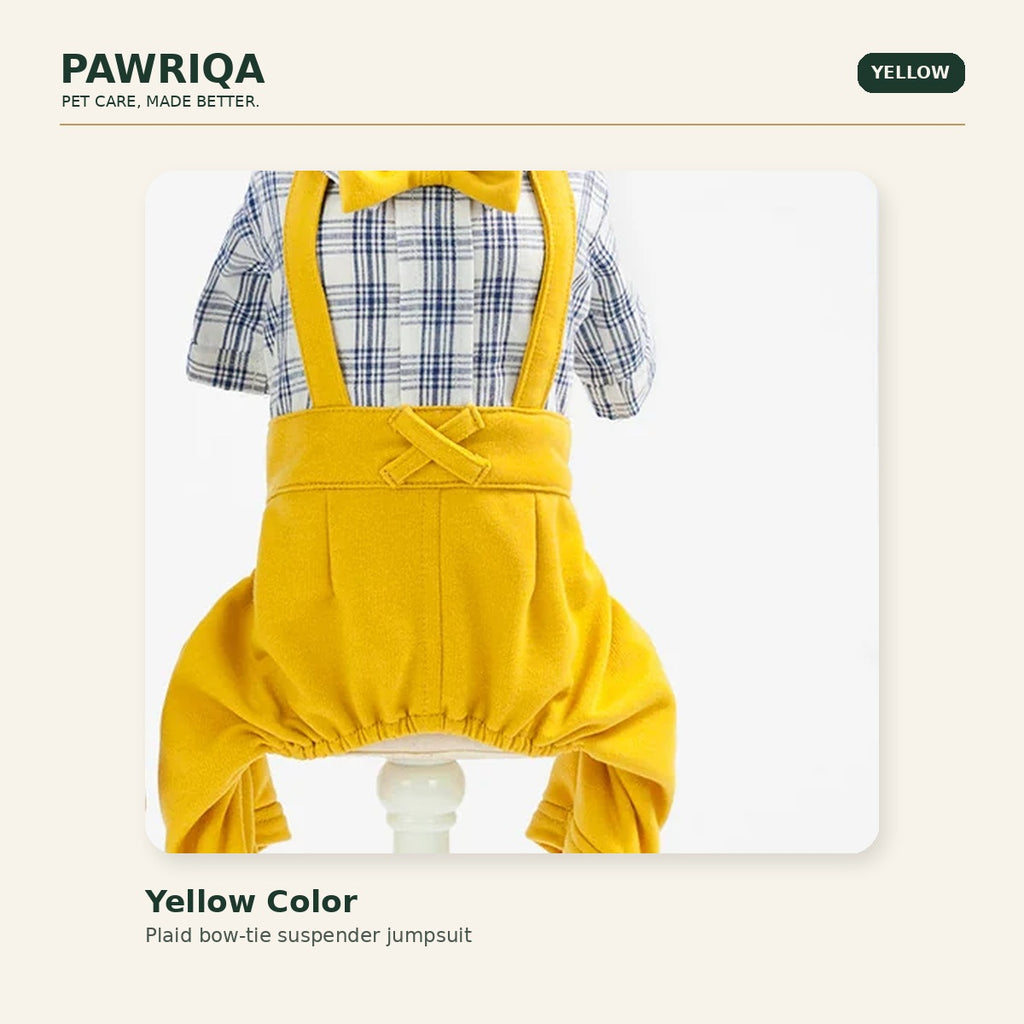 PAWRIQA yellow plaid bow-tie suspender dog jumpsuit color variant