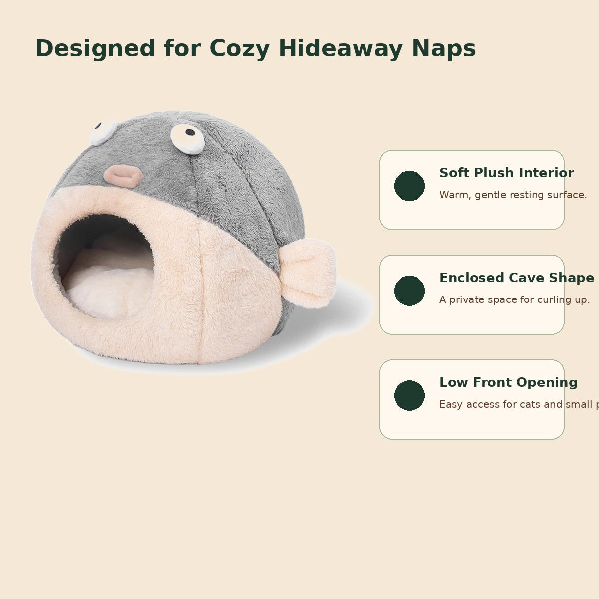 PAWRIQA PuffPod Plush Pet Cave Bed key comfort features