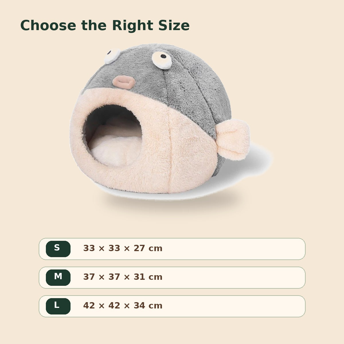 PAWRIQA PuffPod Plush Pet Cave Bed size guide