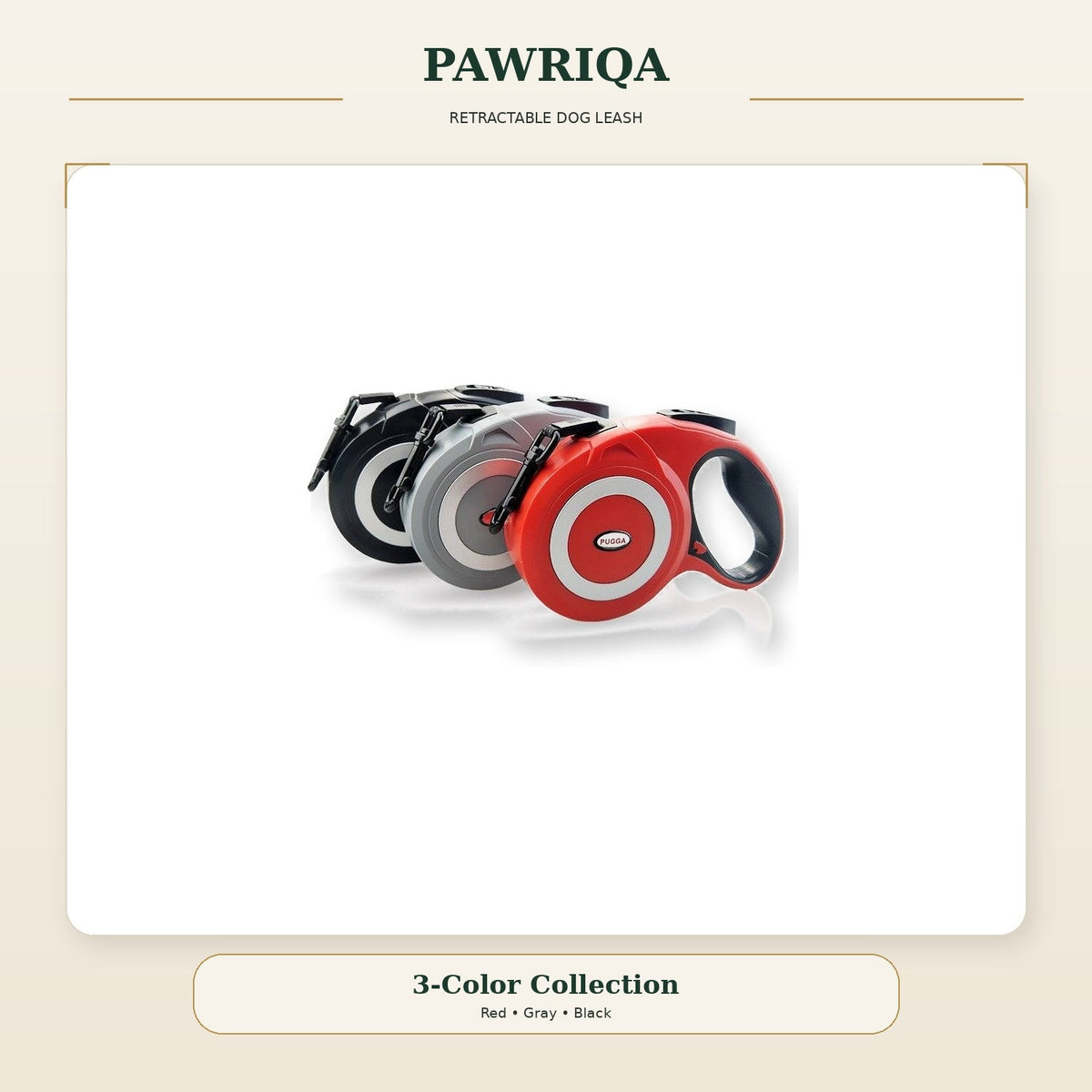 PAWRIQA retractable dog leash collection in red gray and black