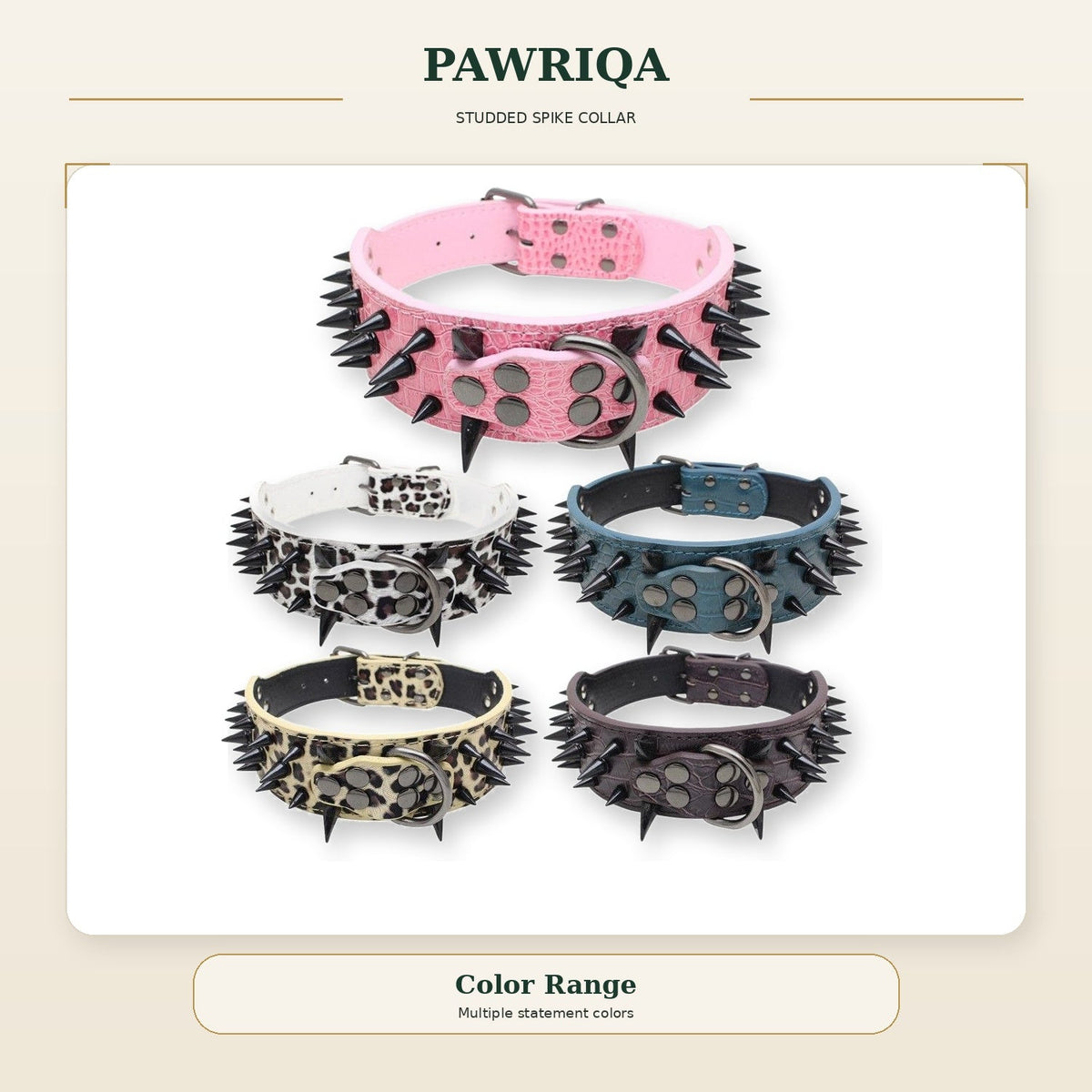 PAWRIQA studded spike dog collar extended color range