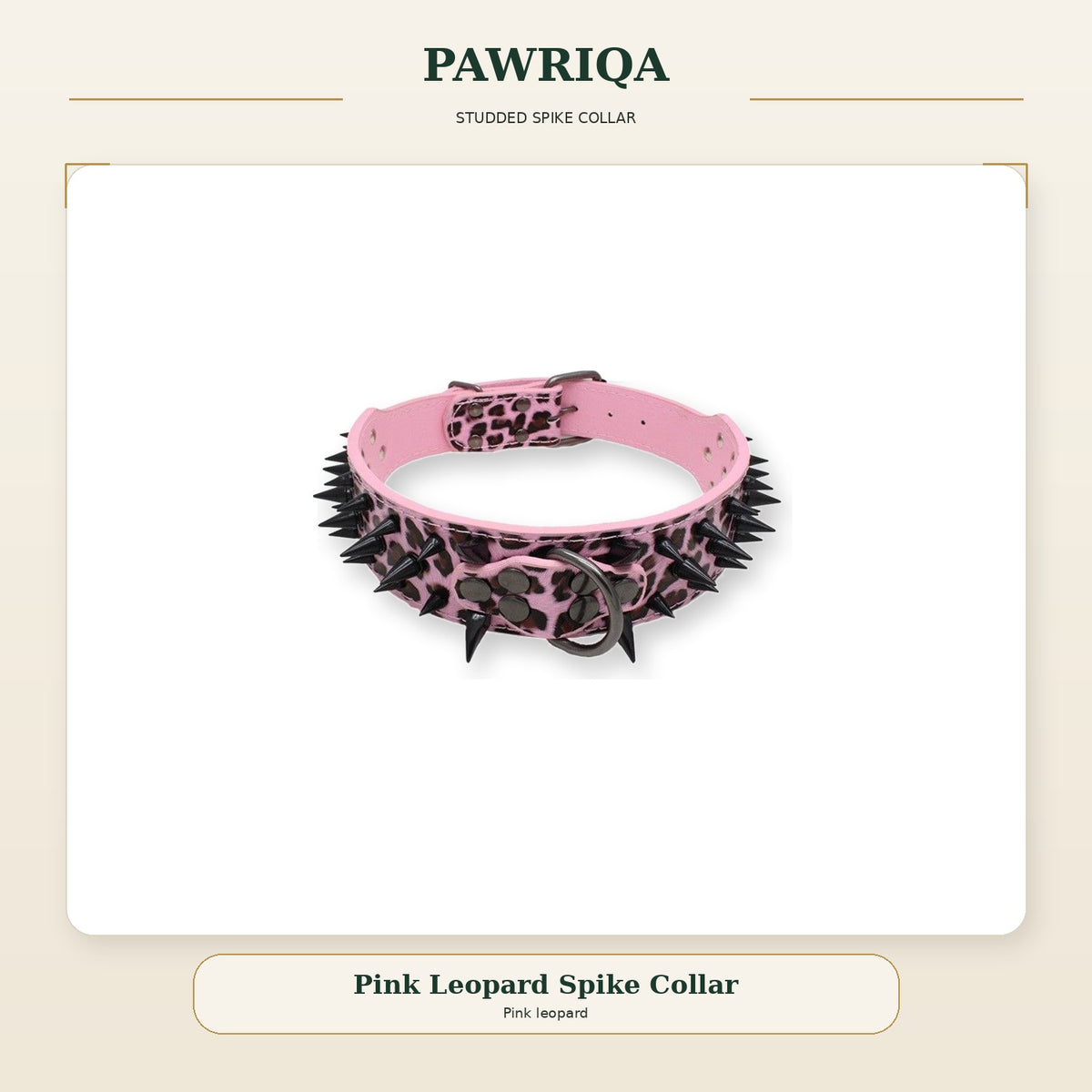 PAWRIQA pink leopard studded spike dog collar