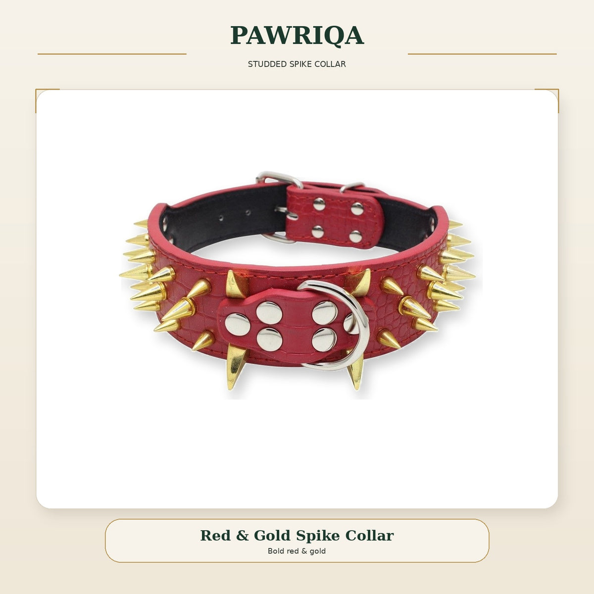 PAWRIQA red studded spike dog collar