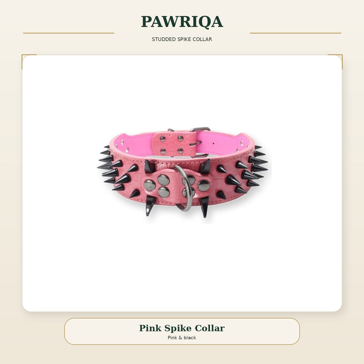 PAWRIQA rose pink studded spike dog collar